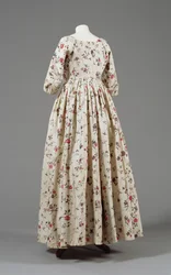 Vestido de mujer, estampado con la marca de la Compañía de las Indias Orientales, c.1785-90